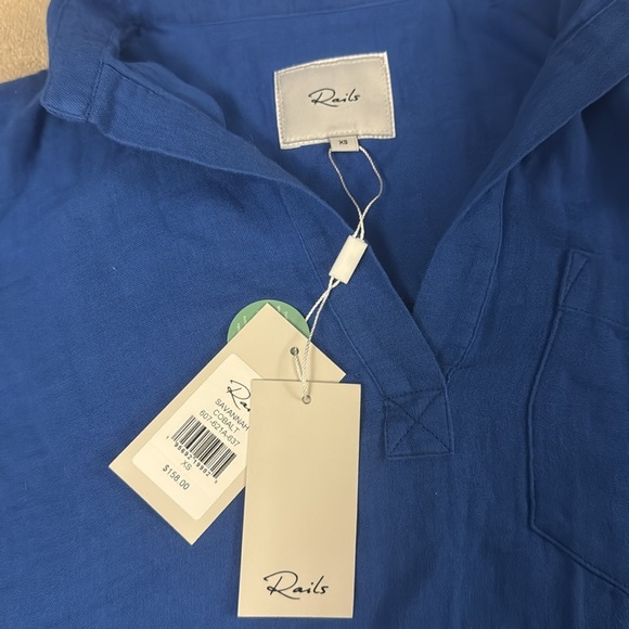 Rails Savannah Shirt Top Linen Blend Cobalt Blue Short Sleeve Tunic Blouse XS - Picture 4 of 6